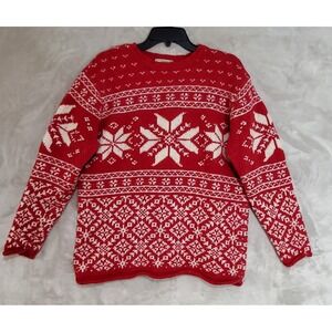 Vintage Sonoma Knit Sweater Womens L Red Wool Blend Snowflakes Fair Isle‎ Nordic